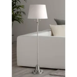 360 Lighting Spenser Transitional 58" Tall Standing Floor Lamp Skinny Pole Pull Chain Silver Metal Brushed Nickel Finish Living Room Bedroom House