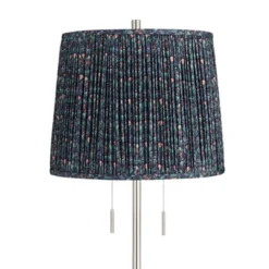 360 Lighting Abba Modern 65" Tall Standing Floor Lamp Skinny Pole Twin Pull Chain Silver Metal Brushed Steel Finish Bedroom Pleated Sally Green Shade