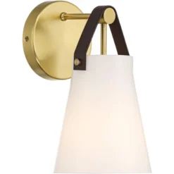 360 Lighting Ashley 10 1/2" High Antique Brass And Leather Wall Sconce -360 Lighting GUEST f5808e71 8b7d 48a2 bb3f 4d848015d76b