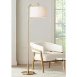 360 Lighting Serra Modern 64" Tall Standing Floor Lamps Set Of 2 Lights Curved Chairside Arc Foot Switch Offset Arm Metal Warm Gold Finish Living Room -360 Lighting GUEST f5c2cbbe 8204 406e aed3 15cb53030829