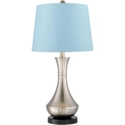 360 Lighting Simon Modern Table Lamps 25 1/2" High Set Of 2 Brushed Nickel With USB Charging Port Blue Hardback Drum Shade For Bedroom Nightstand Desk -360 Lighting GUEST f6c0fa35 25b2 4e6d b3de ee5ca6da183d
