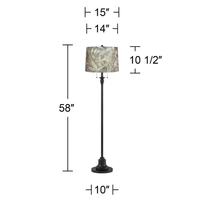 360 Lighting Dyna Traditional 58" Tall 2-Light Standing Floor Lamp Skinny Pole Pull Chain Black Finish Living Room Bedroom Velvet Botanical Shade 3 360 Lighting Dyna Traditional 58" Tall 2-Light Standing Floor Lamp Skinny Pole Pull Chain Black Finish Living Room Bedroom Velvet Botanical Shade - Image 3