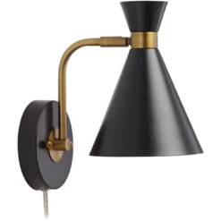 360 Lighting Modern Wall Lamp With USB Port Matte Black Brass Plug-In 6 1/4" Light Fixture Cone Shade For Bedroom Bedside House Reading -360 Lighting GUEST f826cd9f de10 4a1e 9c09 ad3837b1f789 1