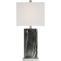 360 Lighting Connie Modern Table Lamps Set Of 2 With Black Marble Riser 25" High Black Faux Marble USB Charging Port White Rectangular Shade For Desk -360 Lighting GUEST f8f54766 e697 4cb5 8e7c b9b55bfc3312