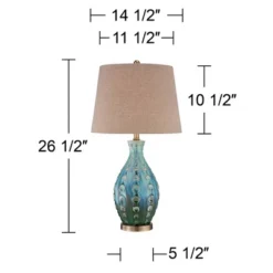 360 Lighting Mid Century Modern Table Lamp With Table Top Dimmer 26.5" High Teal Ceramic Tan Fabric Drum For Living Room Bedroom (Color May Vary) -360 Lighting GUEST f9ef52f2 4284 4824 b3ac fc06b933c569