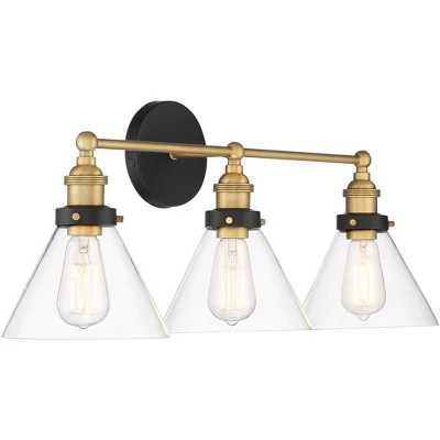 360 Lighting Burke Industrial Wall Light Black Brass Hardwire 28" 3-Light Fixture Clear Glass Shade For Bedroom Bathroom Vanity Reading Living Room 4 360 Lighting Burke Industrial Wall Light Black Brass Hardwire 28" 3-Light Fixture Clear Glass Shade For Bedroom Bathroom Vanity Reading Living Room - Image 4