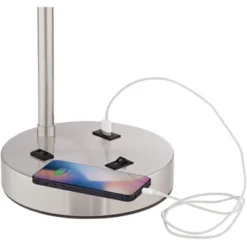 360 Lighting Colby Modern Desk Lamps 21" High Set Of 2 Brushed Nickel With USB And AC Power Outlet In Base White Linen Drum Shade For Bedroom Office -360 Lighting GUEST fad606be 1699 4c79 95f7 0fb64c518c55