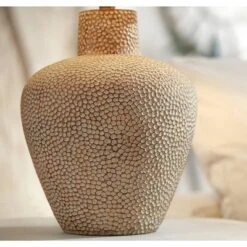 360 Lighting Bentley Rustic Farmhouse Table Lamp 29" Tall Brown Leaf Textured Hammered Pot Off White Empire Shade For Bedroom Living Room House Home -360 Lighting GUEST fadbc97d 341c 4553 a601 5ad11c7760ac