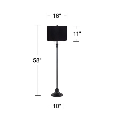 360 Lighting Dyna Traditional 58" Tall 2-Light Standing Floor Lamp Skinny Pole Pull Chain Black Finish Living Room Bedroom House Hardback Black Shade 3 360 Lighting Dyna Traditional 58" Tall 2-Light Standing Floor Lamp Skinny Pole Pull Chain Black Finish Living Room Bedroom House Hardback Black Shade - Image 3