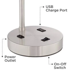 360 Lighting Colby Modern Desk Lamps 21" High Set Of 2 Brushed Nickel With USB And AC Power Outlet In Base White Linen Drum Shade For Bedroom Office -360 Lighting GUEST fcefd692 8378 4100 92a6 08acbdd4e52a