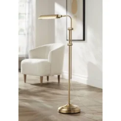 360 Lighting Culver Traditional Pharmacy Floor Lamp Standing 57" Tall Plated Aged Brass LED Adjustable Metal Shade For Living Room Reading Bedroo