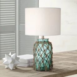 360 Lighting Nautical Accent Table Lamps 22.5" High Set Of 2 Coastal Blue Green Rope Net Off White Drum Shade For Living Room Family Bedroom -360 Lighting GUEST ff9fc12e 8edb 41ec ae0c 67cf0f6ca78c