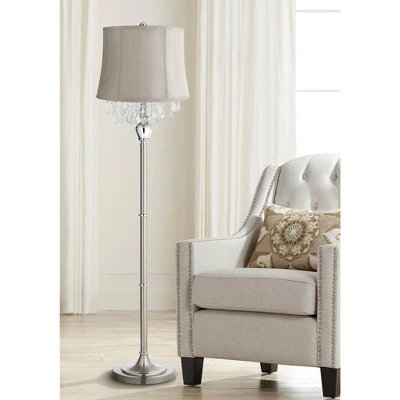 360 Lighting Chandelier Floor Lamp 62.5" Tall Satin Steel Chrome Crystals Gray Fabric Drum Shade For Living Room Reading Bedroom Office 1 360 Lighting Chandelier Floor Lamp 62.5" Tall Satin Steel Chrome Crystals Gray Fabric Drum Shade For Living Room Reading Bedroom Office